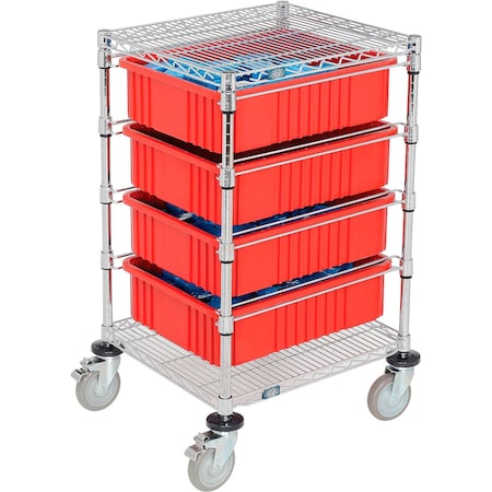 Global Industrial Chrome Wire Cart With 4 6inH Red Grid Containers 21x24x40 269027RD